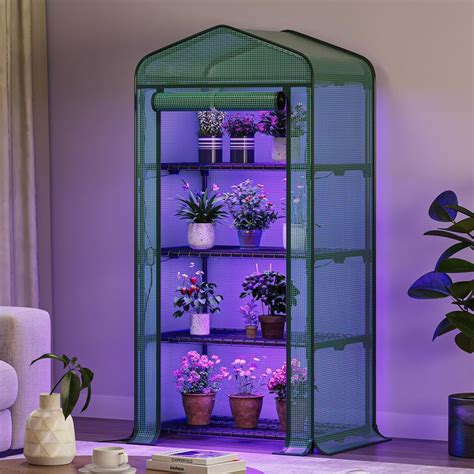 Yitahome | 4-Tier Portable Mini Outdoor Greenhouse with Grow Light and ...