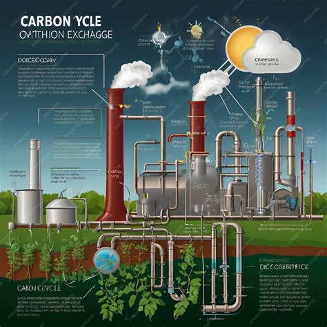 Carbon cycle with CO2 dioxide gas exchange process scheme outline