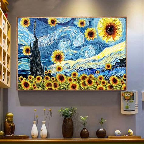 Sunflower Van Gogh Starry Night Print Canvas Starry Night Van Gogh