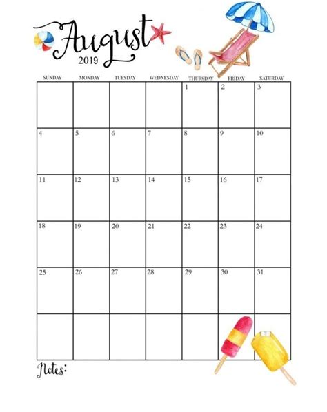 Cute Printable August Calendar