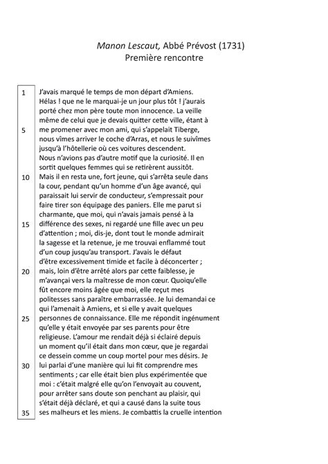 Manon Lescaut Premi Re Rencontre Texte Commentaire Manon Lescaut