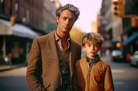 Premium Ai Image Handsome And Stylish Father And Son Fashion Street