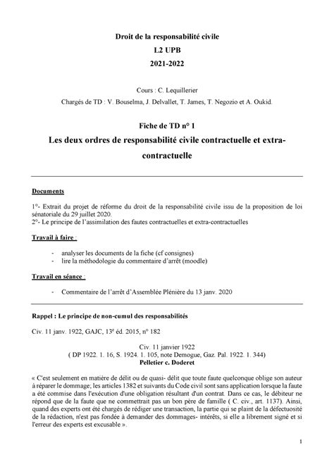 Fascicule TD Droit de la responsabilite Ã civile UPB 2022 1Ãre partie