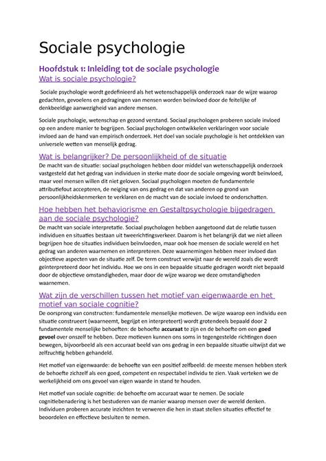 Sociale Psychologie Samenvatting Sociale Psychologie Hoofdstuk 1