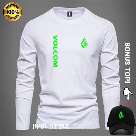 Jual Bonus Topi Kaos Lengan Panjang Volcom Tegak Logo Stabilo