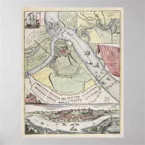 Vintage Siege Of Belgrade Serbia Map Poster Zazzle