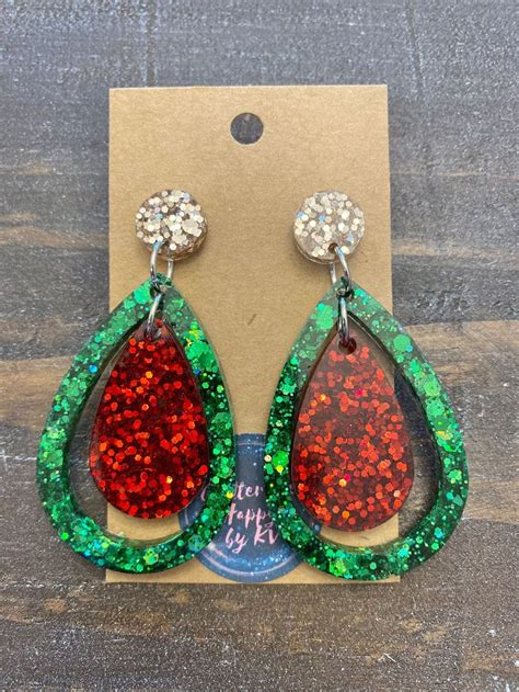 Christmas Spirit Double Dangle Glitter Resin Earrings Etsy In 2024