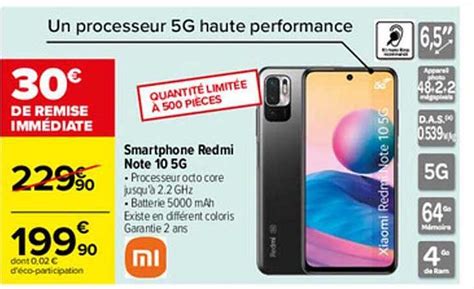 Offre Smartphone Redmi Note 10 5g Xiaomi Chez Carrefour