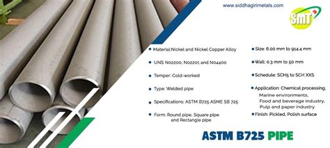 ASTM B725 UNS N04400 Pipe SB 725 N02200 Welded Nickel Alloy Pipe