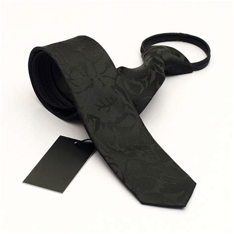 Zipper Ties For Men Slim Narrow Necktie Black Jacquard Weave Flower ...