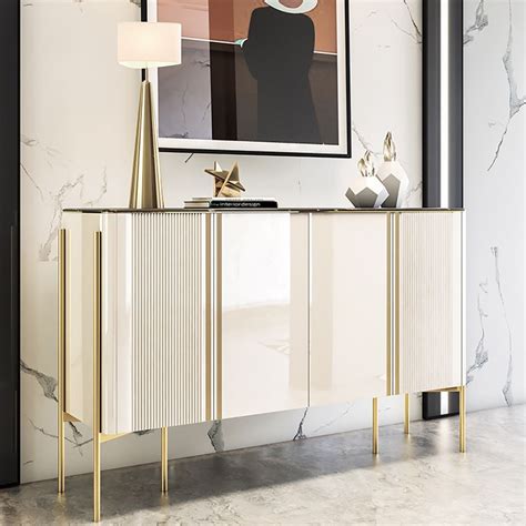 Champagne Luxury Door Sideboard Buffet With Stone Top Modern