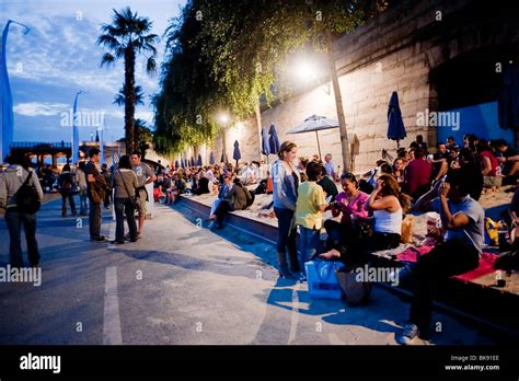 Paris France People Enjoying Paris Plages Urban Beach On River