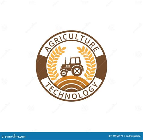 Agriculture Technology With Wheat Symbol And Tractor Logo Design Stock