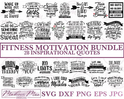 Fitness Motivation SVG Bundle 28 Inspirational Quotes Madison Mae