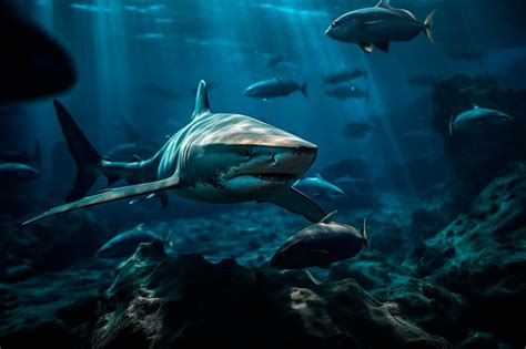 Premium Ai Image Sharks Underwater Generative Ai