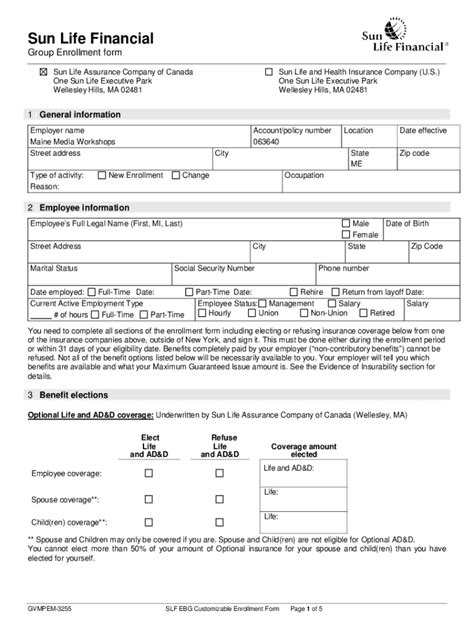 Fillable Online Sun Life Additional Optional Life Enrollment Form Fax