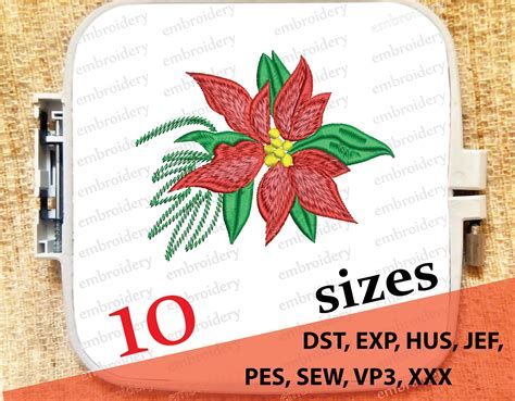 Christmas Poinsettia Embroidery Design Christmas Flower Etsy