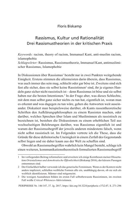 Pdf Rassismus Kultur Und Rationalit T Drei Rassismustheorien In Der