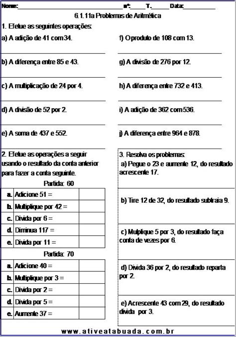 6 01 Operações Com Números Naturais Problemas E Exercícios