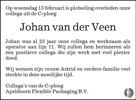 Johan Van Der Veen Overlijdensbericht En Condoleances