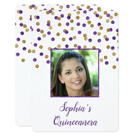 Purple Gold Glitter Confetti Photo Quincea Era Invitation Photo