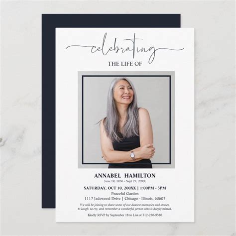 Simple Elegant Celebration Of Life Funeral Photo I Invitation Zazzle Photo Invitations