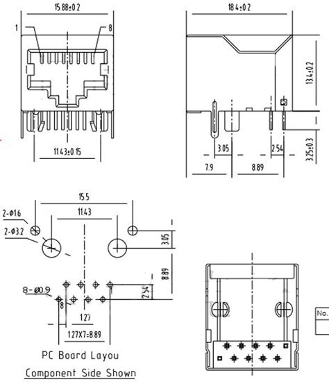 Rj45 8p8c Modular Socket Right Angle Ethernet Lan Connector 18mm L X 13mm H