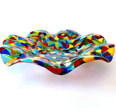 Glass Centerpiece Bowl Fused Glass Art Bowl Rainbow Glass Bowl Hand Made Glass Bowl