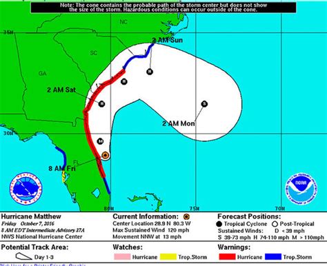 Hurricane Matthew Path North Carolina And South Carolina Warning