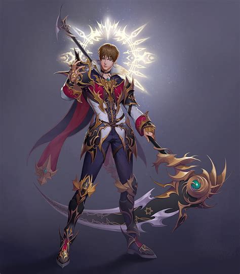 Hd Wallpaper Drawing Men Glowing Armor Cape Gold Spell Priest