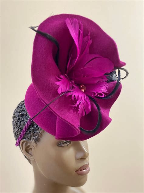 Raspberry Velour Fascinator With Feathers Beads On A Etsy