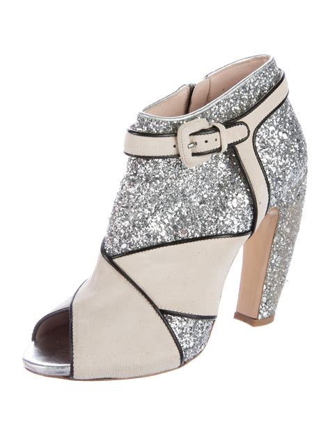 Miu Miu Glitter Embellished Peep Toe Booties Metallic Boots Shoes Miu50090 The Realreal