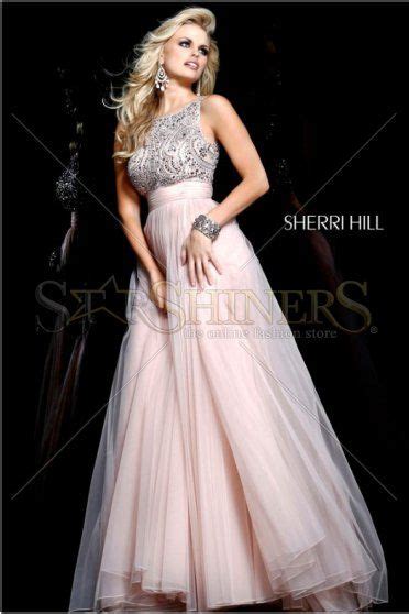 Rochie Sherri Hill 11022 Nude Aplicatii Cu Pietre Strass Chiffon Prom Dress Nude Prom Dresses
