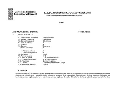 Silabo Quimica Organica Ii A O Del Fortalecimiento De La