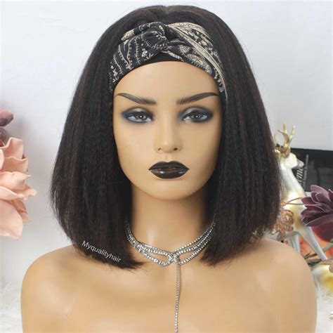 Headband Wig Light Yaki Bob Wigs Beginner Friendly Virgin Human Hair