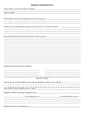 Fillable Online Nuisance Complaint Form Pdf Trimble County Fax Email