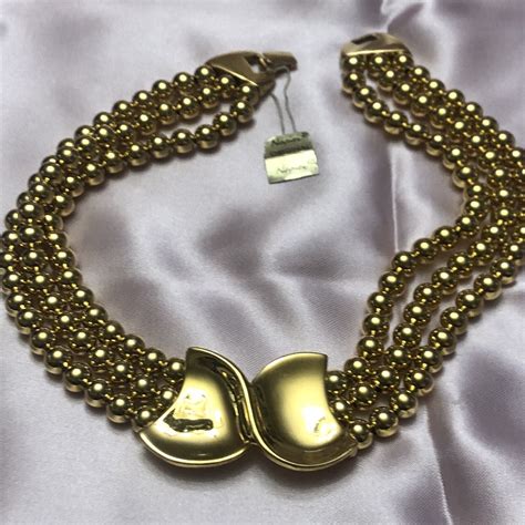 Napier Necklace Vintage Gold Beaded Multi Strand Sta Gem