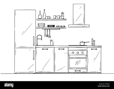 Sketch Of The Kitchen Front View Vector Illustration Stock Vector