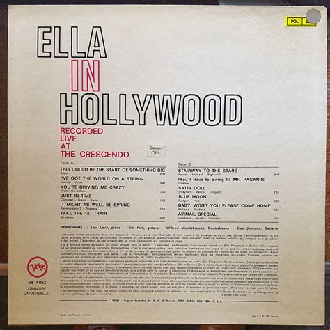 Ella Fitzgerald Ella In Hollywood Vinyl Blue Sounds