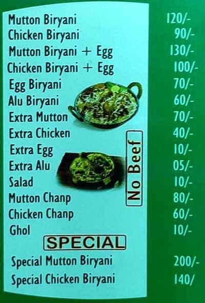 Menu At Mughal Arsalan Biryani Kolkata