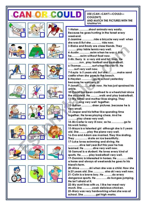 Can Or Could Esl Worksheet By Nivida