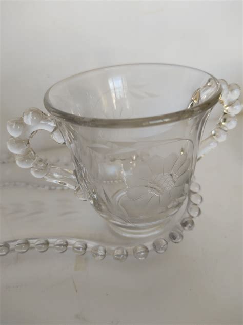 Jw Hughes Imperial Candlewick Etched Cornflower Glass Cream Andsugar With Tray Ebay