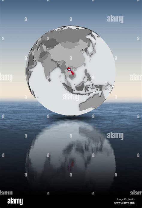 Laos With Flag On Globe Above Water 3D Illustration Stock Photo Alamy