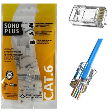 CONECTOR MACHO RJ45 FURUKAWA SOHOPLUS CAT6 PARA CABO SOLIDO E FLEXIVEL