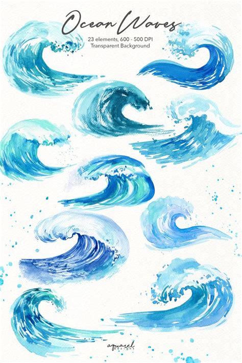 Watercolor ocean waves clipart summer beach invitation Sea | Etsy | Watercolor wave, Watercolor ...