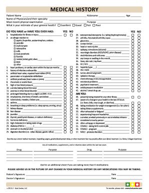 General Printable Medical History Form Template