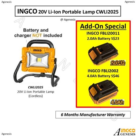 Ingco V Li Ion Portable Lamp Cwli Lazada Singapore