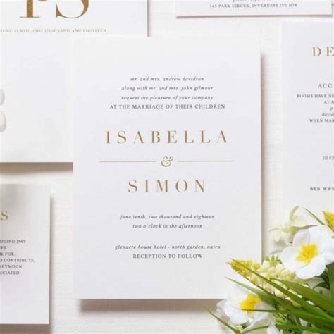 Minimalist White And Gold Elegant Wedding Invitations Foil Wedding