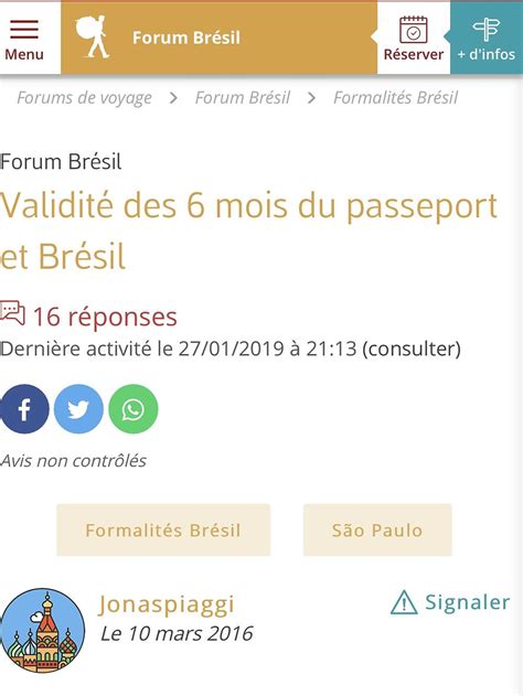 Au Br Sil Les Mois De Validit Du Passeport Avant L Entr E Dans Le