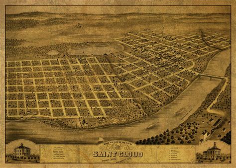 St Cloud Minnesota Vintage City Street Map 1869 Mixed Media By Design